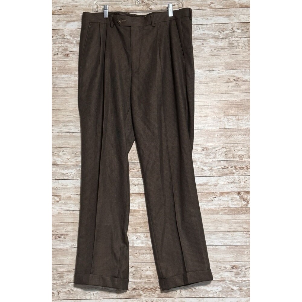 Lauren Ralph Lauren Pleated Cuffed Dress Pants Trousers Micro Check 35x31 Actual